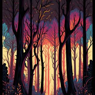 4k UHD Colorful Forest Illustration Mobile Phone Wallpaper Psychadelic Woods Illustration