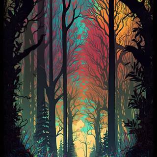 4k UHD Colorful Forest Illustration Mobile Phone Wallpaper  psychadelic Woods