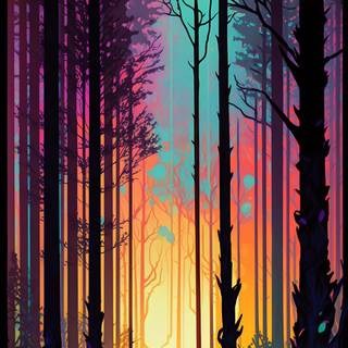 4k UHD Colorful Forest Illustration Mobile psychadelic Woods Phone Wallpaper
