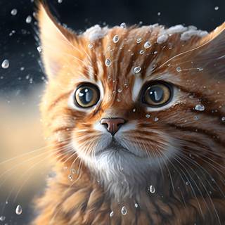 8k UHD Cute Cat in Snow Winter Wallpaper