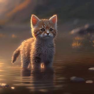 4k UHD cute Kitten Cat Digital Painting Wallpaper