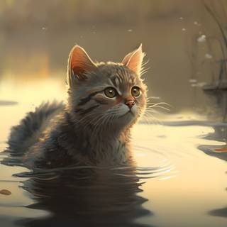 4k UHD Cute Kitten Cat Digital Painting Wallpaper