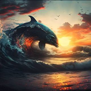 4k UHD Ocean Sea Waves Sunset Digital Painting Wallpaper