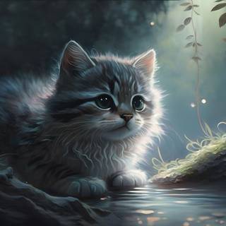 4k UHD Cute Kitten Cat Digital Painting Wallpaper