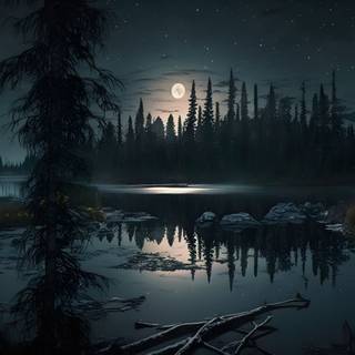 4k UHD Digital Painting Dark Forest by Night Wallpaper