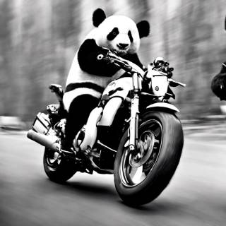 panda riding a motorcycle 