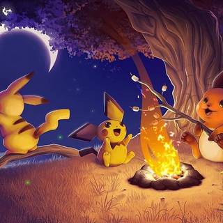 Having a camp out with Pikachu and his friends