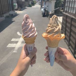 My brother and I are eating ice ream