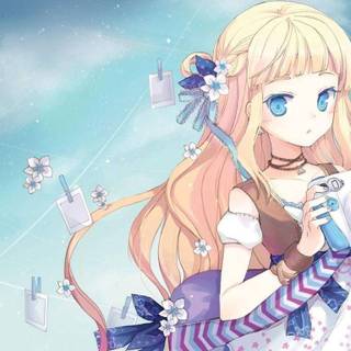 Blue Photo Camera Anime Girl
