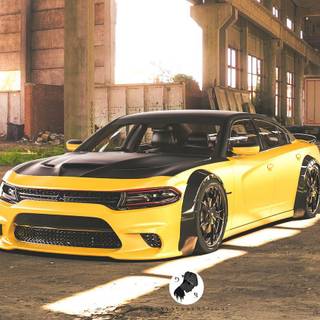 yellow with black hood and top slammed dodge hellcat 