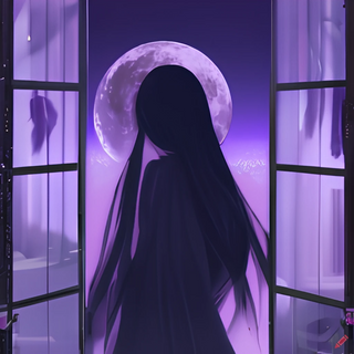 Dark anime girl behind moon