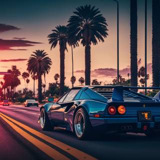 Ferrari chasing sunset