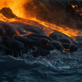 lava flowing towards the ocean