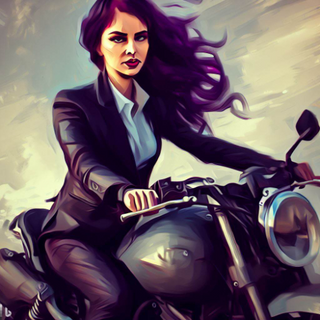 girl with purple hair on a motercycle