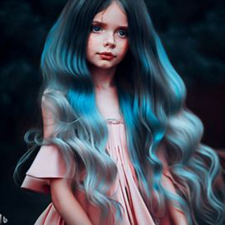 little girl with blue hair