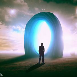 man in front of a portal