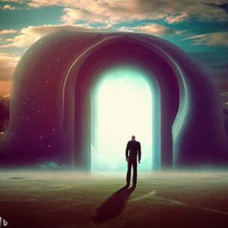 man in front of a portal