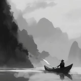 Asian Style Ink Wash Landscape