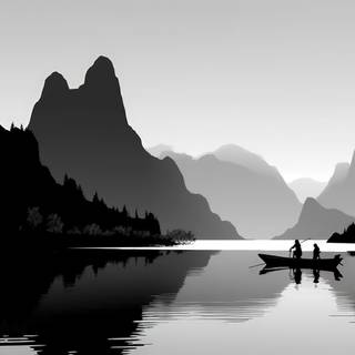 Asian Style Ink Wash Landscape