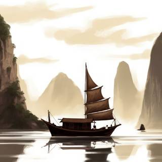 Asian Style Ink Wash Landscape