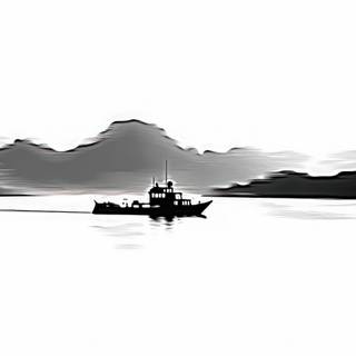 Asian Style Ink Wash Landscape