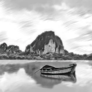 Asian Style Ink Wash Landscape