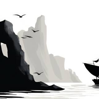 Asian Style Ink Wash Landscape