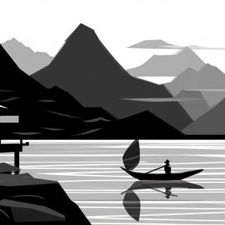 Asian Style Ink Wash Landscape