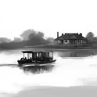 Asian Style Ink Wash Landscape