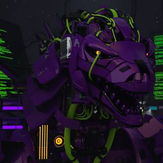 Chiptos Zilla Godzilla Robot Hacker with Terminal Screen - Purple NFT Wallpaper