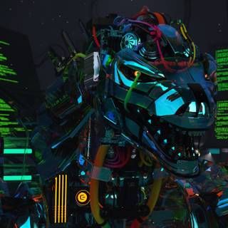 Chiptos Zilla Godzilla Robot Hacker with Terminal Screen - Holographic NFT Wallpaper