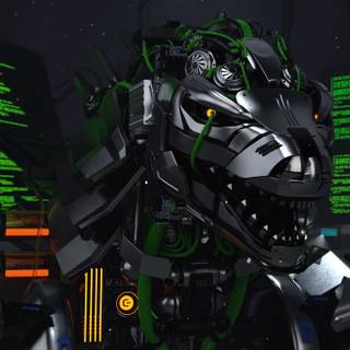 Chiptos Zilla Godzilla Robot Hacker with Terminal Screen - Grey NFT Wallpaper