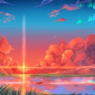 Fantasy sunset anime wallpaper