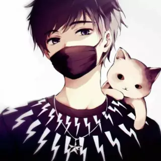 Cute anime boy loves cat