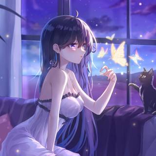 anime girl and cat