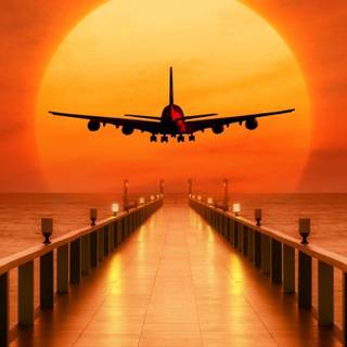 Aesthetic Plane in the sunset wallpaper