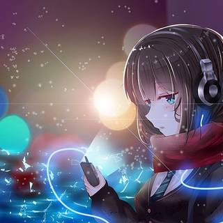  anime girl with headphones wallpaper
