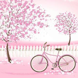 Cute pink bike and trees