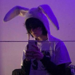 my brother with his bunny hat