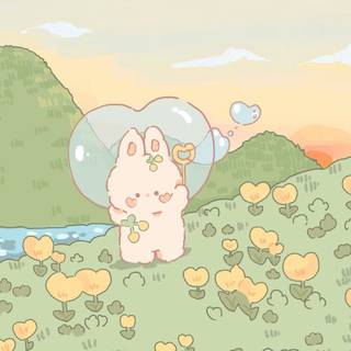 Cute rabbit blowing bubbles