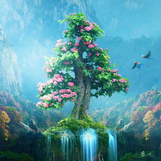 Spring , season, colorful, nature, forest, waterfall, bird, mountain, tree, HD phone wallpaper
