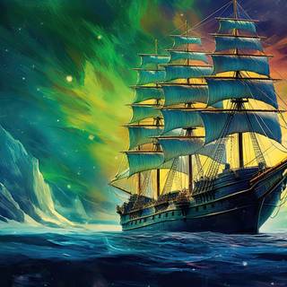 Epic Colorful Sailing Ship  Illustration