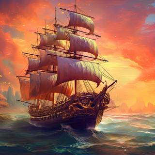 Epic Colorful Sailing Ship  Illustration