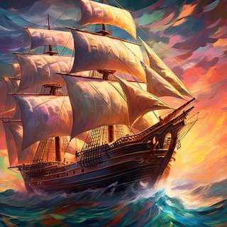 Epic Colorful Sailing Ship  Illustration