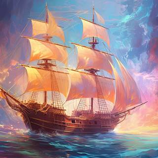 Epic Colorful Sailing Ship  Illustration