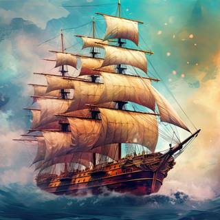 Epic Colorful Sailing Ship  Illustration