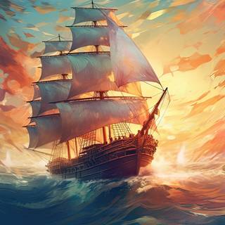 Epic Colorful Sailing Ship  Illustration