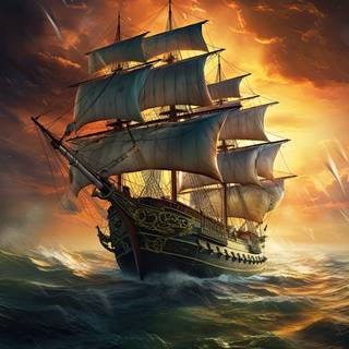Epic Colorful Sailing Ship  Illustration