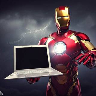 Iron man , iron man held laptop,iron man laptop, new Ironman