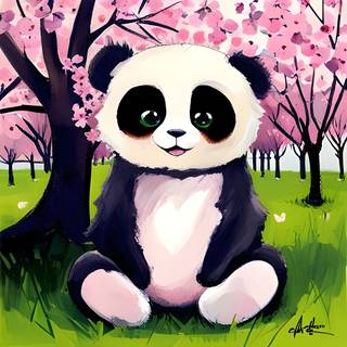 Panda and Cherry Blossoms
